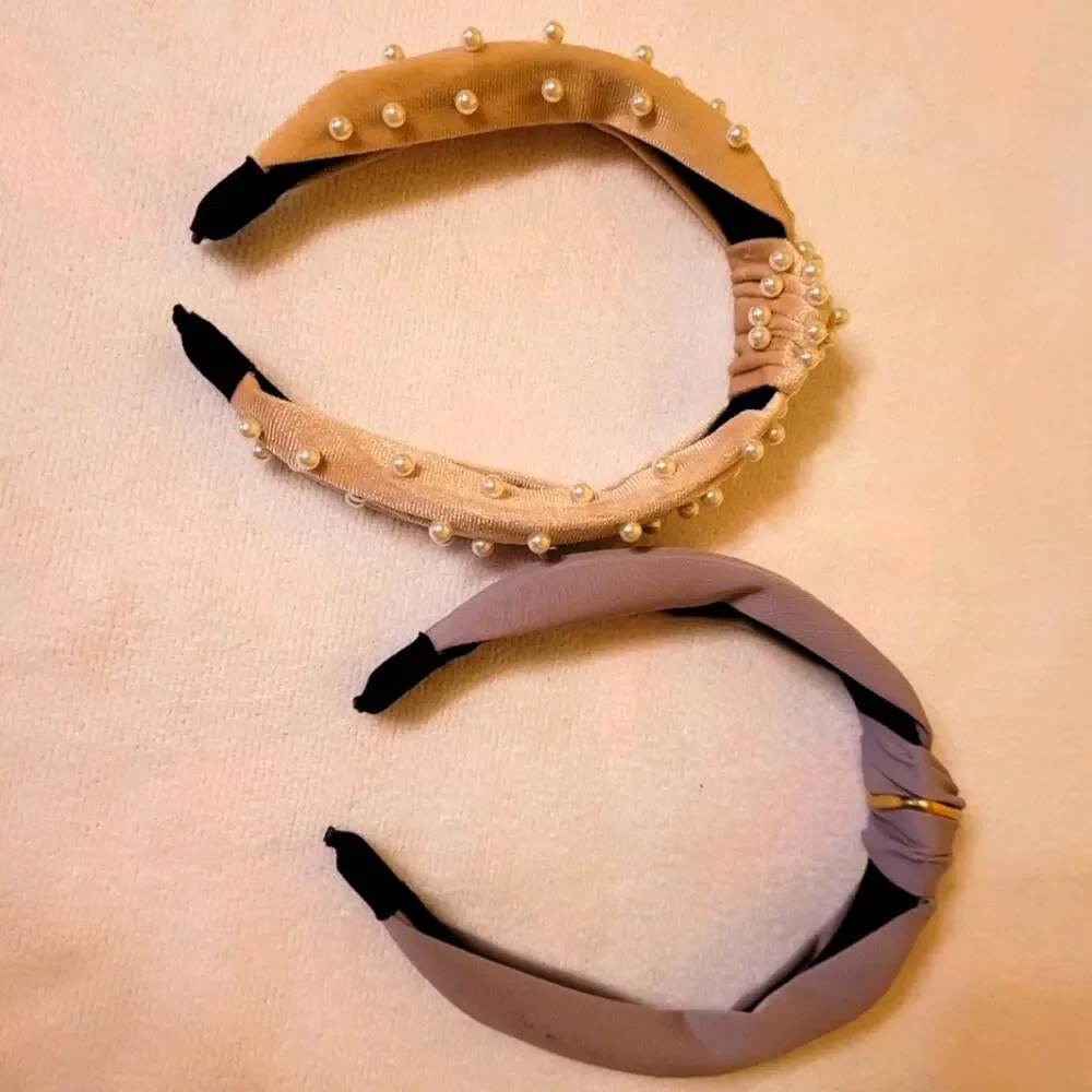 Set of 2 headbands pearl and gold accents